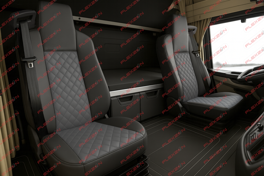 Комплект 1+1 тапицерия от еко кожа за MAN TGX EURO 6 2021+ - сиво-черно