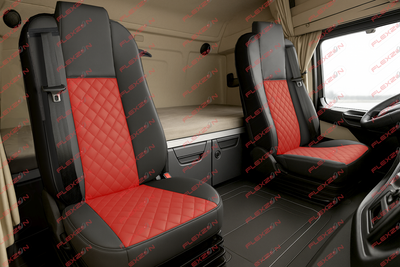 Комплект 1+1 тапицерия от еко кожа за MERCEDES ACTROS MP4 EURO 6 2015-2021 - червено-черно