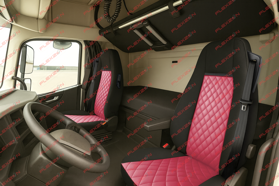 Комплект 1+1 тапицерия от еко кожа за VOLVO FH EURO 6 2016-2020 - червено-черно