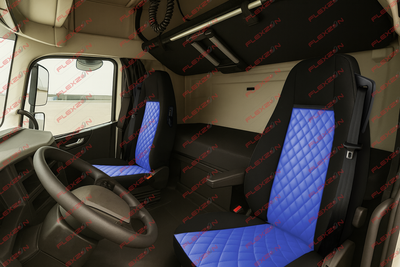 Комплект 1+1 тапицерия от еко кожа за VOLVO FH12 EURO 5 2006- 2015 - синьо-черно