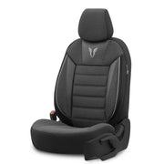 Комплект Луксозна Тапицерия OTOM текстил с еко кожа TORO Design – Черна със сив шев, за Предни и Задни Седалки