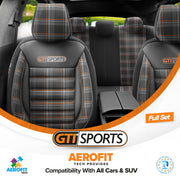 Комплект Луксозна Тапицерия OTOM текстил с еко кожа GTI SPORTS Design – Черна с оранжев шев, за Предни и Задни Седалки