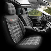 Комплект Луксозна Тапицерия OTOM текстил с еко кожа GTI SPORTS Design – Черна с бял шев, за Предни и Задни Седалки