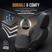 Комплект Луксозна Тапицерия OTOM текстил с еко кожа THRONE Design – Черна със сив шев, за Предни и Задни Седалки