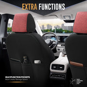 Комплект Луксозна Тапицерия OTOM текстил с еко кожа THRONE Design – Червено-Черна с черен шев, за Предни и Задни Седалки