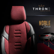 Комплект Луксозна Тапицерия OTOM текстил с еко кожа THRONE Design – Червено-Черна с черен шев, за Предни и Задни Седалки