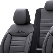 Комплект Луксозна Тапицерия OTOM текстил с еко кожа COMFORT LINE Design – Черна с черен шев, за Предни и Задни Седалки