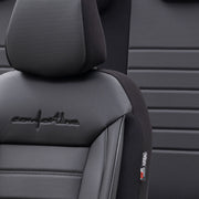 Комплект Луксозна Тапицерия OTOM текстил с еко кожа COMFORT LINE Design – Черна с черен шев, за Предни и Задни Седалки