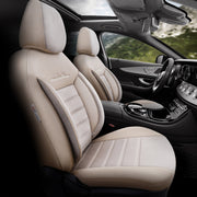 Комплект Луксозна Тапицерия OTOM текстил с еко кожа COMFORT LINE Design – Бежова с бежов шев, за Предни и Задни Седалки