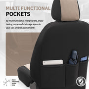 Комплект Луксозна Тапицерия OTOM текстил с еко кожа COMFORT LINE Design – Бежово-Черна с бежов шев, за Предни и Задни Седалки