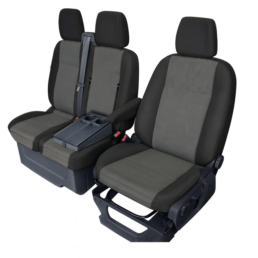 2+1 Комплект Тапицерия за Ford Transit Custom 2013-2023 с отвор на двойната седалка - черно