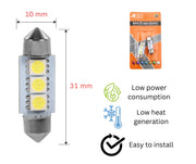 Комплект 2 бр. LED крушки C5W 31 mm, 3x SMD 5050, 6000–6500K бяла светлина – блистер