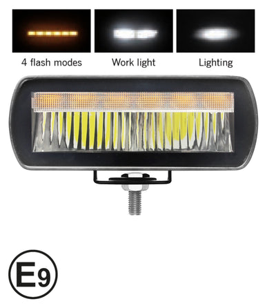 LED комбиниран халоген Flexzon / работна лампа с бял DRL и аварийна блиц светлина с 4 режима, IP65/67K, 12–24V