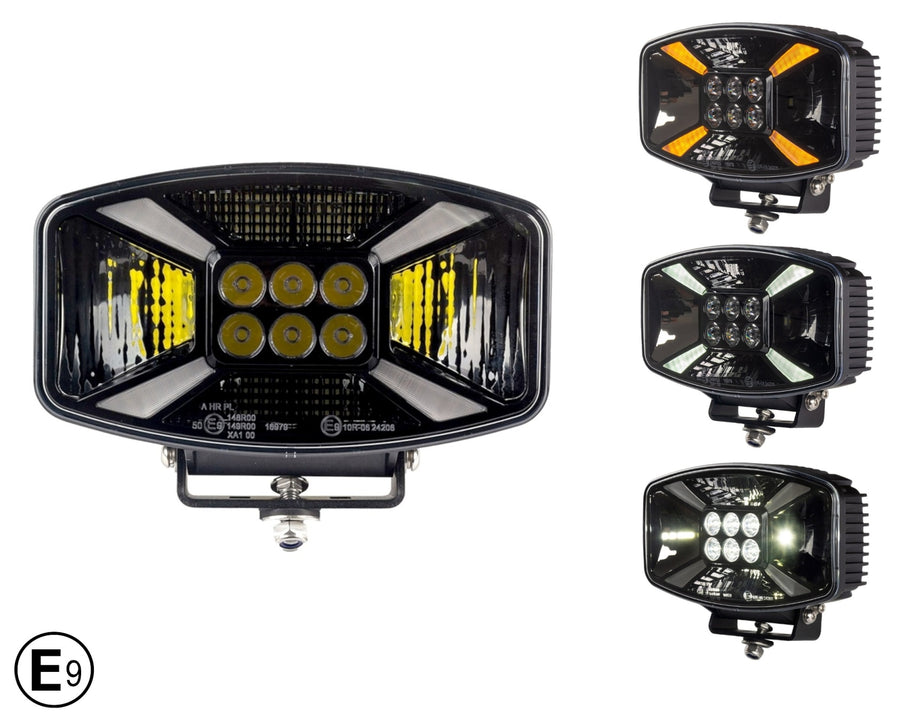 Универсален LED ЛЕД 140W диоден фар халоген лампа 12V - 24V с DRL/parking светлина бяло-жълто за АТВ джип камион трактор земеделски и селскостопански машини 247 x 141 x 83 mm