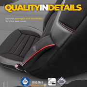 Комплект Луксозна Тапицерия OTOM текстил с еко кожа INDIVIDUAL Design – Черна с червен шев, за Предни и Задни Седалки