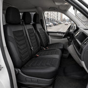 Комплект луксозна тапицерия PANDA за VW T5/T6/T7 2003 - Еко кожа и текстил, Черно/Сиво