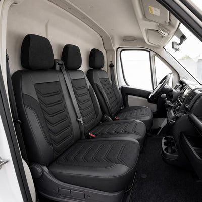 Комплект луксозна тапицерия PANDA за FORD TRANSIT CUSTOM MK1 2012-2023, Еко кожа и текстил, Черно/Сиво