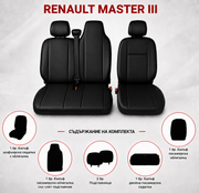 Комплект 2+1 Тапицерия за RENAULT MASTER III 2010-2019 – Еко кожа, Черна, 6 части