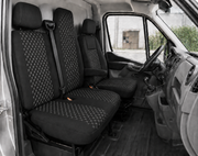 Комплект 2+1 Тапицерия за RENAULT MASTER III 2010-2019 – Текстил, Черна с бял шев, 6 части