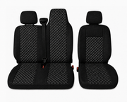 Комплект 2+1 Тапицерия за RENAULT MASTER III 2010-2019 – Текстил, Черна с бял шев, 6 части