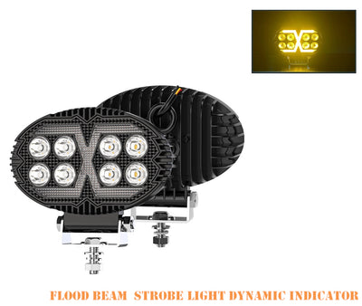Универсален LED халоген с бяла светлина и оранжева DRL - 8 диода, 4000 lm, 12V–24V, IP67, 5 режима на работа, стробоскопичен режим и динамичен мигач