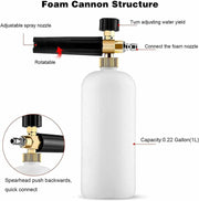 Професионална пянообразуваща дюза 1 л за водоструйка, Foam Cannon, Quick Connect 1/4 - регулиране на струята и концентрацията на пяната, 5 дюзи в комплекта