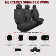 Комплект 2+1 Тапицерия за MERCEDES SPRINTER W906 2006-2018 – Текстил, Черна с бял шев, 8 части