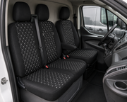 Комплект 2+1 Тапицерия за FORD TRANSIT CUSTOM 2009+ – Еко кожа, Черна с бял шев, 8 части