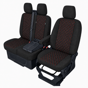 Комплект 2+1 Тапицерия за FORD TRANSIT CUSTOM 2009+ – Текстил, Черна с червен шев, 8 части