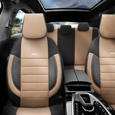 Комплект Тапицерия SelectedFit Pro Design by OTOM текстил с кожа – Черно-Бежова, за Предни и Задни Седалки