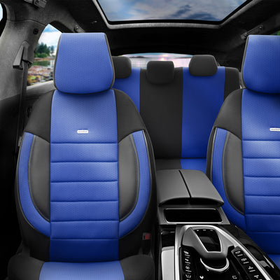 Комплект Тапицерия SelectedFit Pro Design by OTOM текстил с кожа – Черно-Синя, за Предни и Задни Седалки