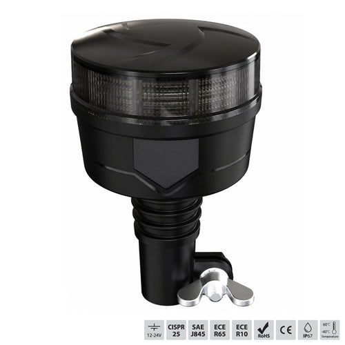 LED оранжева аварийна лампа с опушен корпус, 36 LED, 19W, 12–24V, 7 режима, E-Mark E9, ECE R65/R10, IP67, монтаж на стойка
