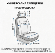 1+1 Универсална текстилна тапицерия за предни седалки за автомобил, бус и ван, черна, 4 части