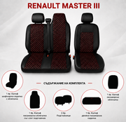 Комплект 2+1 Тапицерия за RENAULT MASTER III 2010-2019 – Еко кожа, Черна с червен шев, 6 части