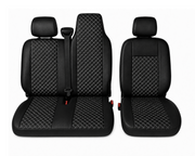 Комплект 2+1 Тапицерия за RENAULT MASTER III 2010-2019 – Еко кожа, Черна с бял шев, 6 части