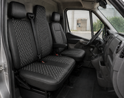 Комплект 2+1 Тапицерия за RENAULT MASTER III 2010-2019 – Еко кожа, Черна с бял шев, 6 части