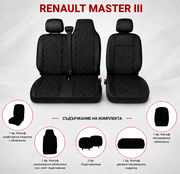 Комплект 2+1 Тапицерия за RENAULT MASTER III 2010-2019 – Еко кожа, Черна с черен шев, 6 части