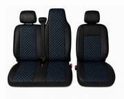 Комплект 2+1 Тапицерия за RENAULT MASTER III 2010-2019 – Еко кожа, Черна със син шев, 6 части