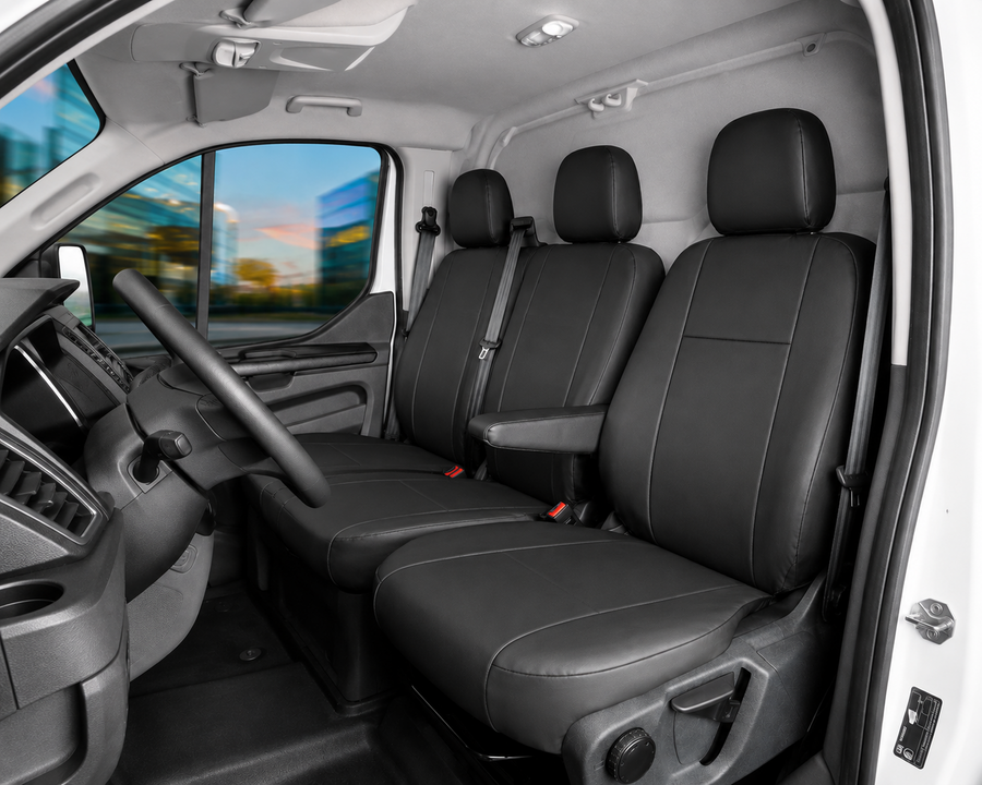 2+1 Тапицерия от еко кожа за предни седалки за Volkswagen Crafter, черна, 9 части