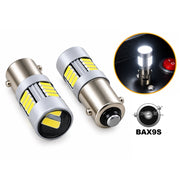 Комплект 2 автомобилни LED крушки BAX9S за дневни светлини DRL, 17 SMD, 12V, 2W, Бяла светлина, с лупа