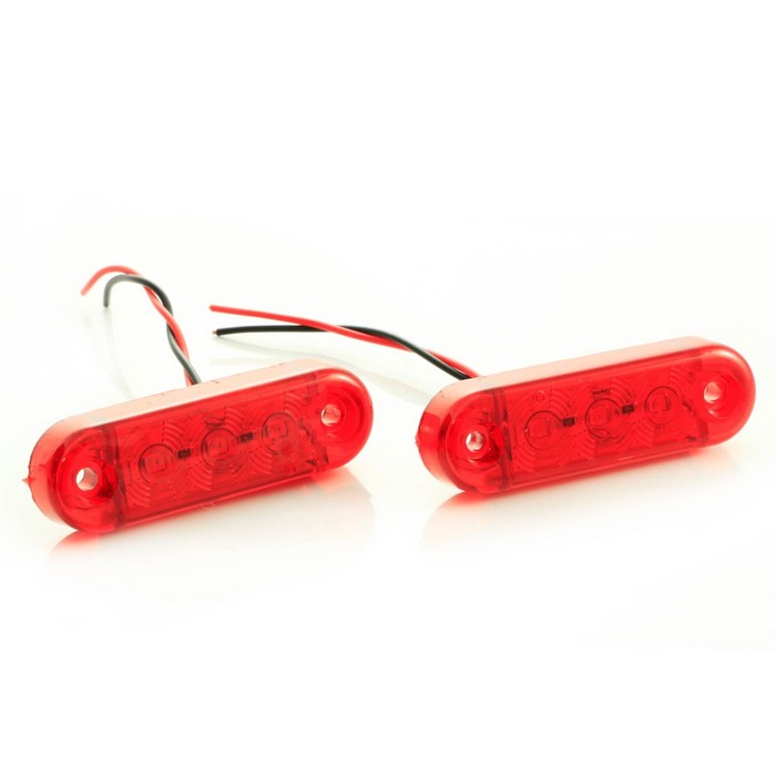 LED габарит червен овал Е-маркиран с 3 диода, 12/24V