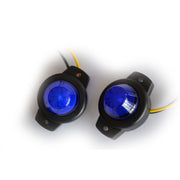 Син малък кръгъл LED габарит, с черна подложка, 12-24V