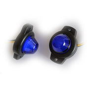Син малък кръгъл LED габарит, с черна подложка, 12-24V