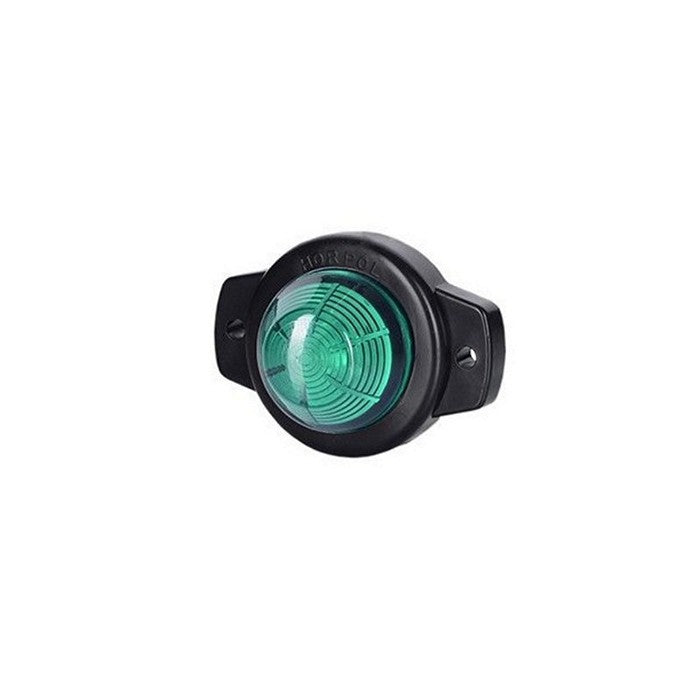 Зелен малък кръгъл LED габарит, с черна подложка, 12-24V