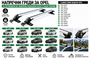 Aлуминиеви греди за багажник с ключалки за Opel Astra, Corsa, Insignia, Meriva, Mokka и Grandlandбез фабрични релси, 110 см, Бели