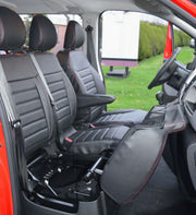 Кожена тапицерия за седалки, Черна с Червен шев за Renault Master, Opel Movano 2011-2020, 2+1