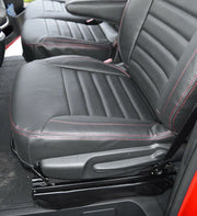 Кожена тапицерия за седалки, Черна с Червен шев за Renault Master, Opel Movano 2011-2020, 2+1