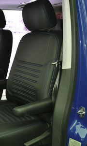 Кожена тапицерия за седалки, Черна със Син шев за Renault Master, Opel Movano 2011-2020, 2+1
