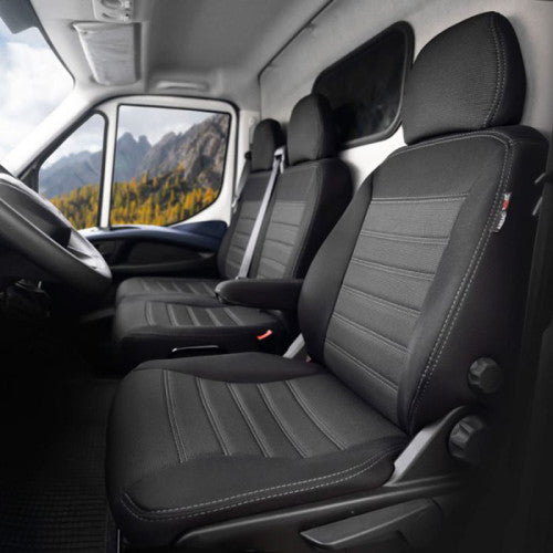Кожена тапицерия за седалки, черна с черен шев за Volkswagen Transporter T6 2011-2016