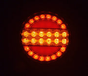 Кръгъл LED стоп с динамичен мигач, 10-30V, червено-жълто, е-маркиран